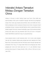 Dan interaksi antara tamadun penting di asia. Interaksi Antara Tamadun Melayu Dengan Tamadun China
