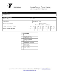 Youth Soccer Team Roster # Child's Name