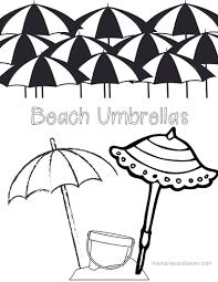 A sand beach with colorful beach umbrellas. Beach Days And Flip Flops Colouring Page Printables