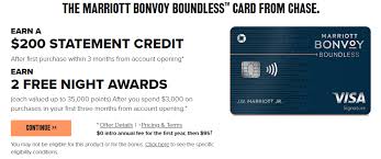 Earn 75,000 marriott bonvoy bonus points after you use your new card to make $3,000 in purchases within the first 3 months. Chase Marriott Bonvoy Boundless 200 Statement Credit Two Free Nights Up To 35 000 Points Per Night Bonus Af Waived First Year Doctor Of Credit