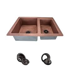 copper double offset bowl kitchen sink