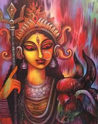 This Is An Interesting Artwork Which Depicts The Furious Image Of Goddess Durga The Artist Has Brillia Durga Painting Indian Art Paintings Durga Maa Paintings