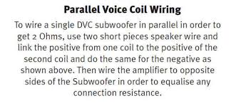 Apr 29, 2020 · dual voice coil speakers are extremely similar to single voice coil models except for having a 2nd voice coil winding, wire, and wire terminals. Dual 4 Ohm Voice Coil Wiring Options For Single Sub Woofers 2 Ohms Garmin Support