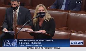 She entered, and won, a. Marjorie Taylor Green Qanon Congresswoman Mocked For Wearing Mask Saying Censored While Speaking To The Nation On Live Tv The Independent
