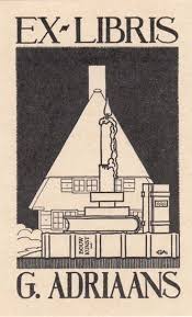Adriaans Gerrit 1898 1971 Ex Libris G Adriaans Bucher Und Brennende Kerze Vor Haus Exlibris Gebrauchsgrafik Urheber