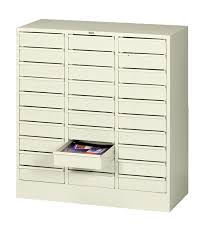 Open style, combination bookcase/cabinet, cabinet with file drawer, laptop charging stations. Tennsco Storage Made Easy 30 Drawer Organizer Legal Size