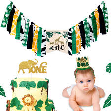 The best first birthday decorations last beyond the big day, and trust us, you'll never want to throw this custom sign away. Amazon Com Jungle Safari Highchair Banner Tropical Wild One Themed 1st Birthday Party Decorations Crown Hat Cake Topper Set Baby Boy Zoo Animals Party Supplies Set Of 3