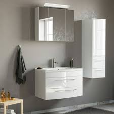 Badezimmermobel Set Hochglanz Weiss 80cm Waschtisch Spiegelschrank Hochschrank Badezimmermobel Ideen Von Badezimmerm In 2020 Vanity Bathroom Vanity Double Vanity