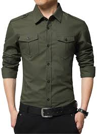 Jzoeoeu Men S Casual Dress Shirt Long Short Sleeve Slim Fit Button Down Shirts Army Green 6620 Cb186t7no74 Mens Shirt Dress Slim Fit Mens Shirts Casual Dress Shirt Men