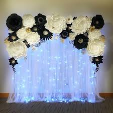 Backdrop Black And Gold Diy Party Decorations White And Black Party Backdrop With A Little Bit Of Gold Backdrop Paperflowersbackdr Graduation Party Backdrops Backdrops For Parties Gold Graduation Party