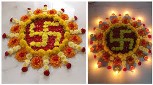 Rangoli Design With Flowers Diy Flower Decoration Ideas At Home Flower Rangoli Design Diwali Youtube