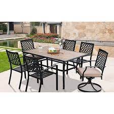Outdoor patio dining set for 6 with umbrella. 7pc Metal Patio Dining Set With Rectangular Umbrella Table 6 Swivel Chairs Captiva Designs Target