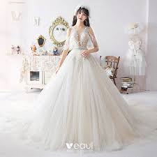 Der sehr tiefe rückenausschnitt macht den look. Illusion Ivory Creme Brautkleider Hochzeitskleider 2019 A Linie Durchsichtige Tiefer V Ausschnitt Ruckenfreies 1 2 Armel