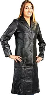 Ladies 3 Button Matrix Black Long Leather Coat Leather Jacket Long Leather Coat Leather Coat