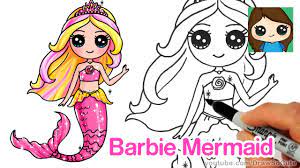 Watercolor cute cartoon mermaid listening to the music of the sea from a shell. How To Draw Barbie Mermaid Chibi Youtube