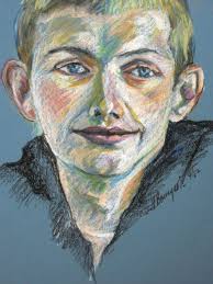 Vintage Male Portrait Drawing Mid-Century Framed Original Wall Art