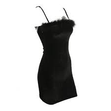 Black Velvet Spaghetti Strap Fluffy Trim Mini Dress 23 Liked On Polyvore Featuring Dresses Velvet Velvet Cocktail Dress Velvet Dress Short Clothes Design