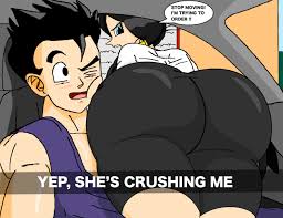 son gohan, videl, dragon ball, dragonball z, snapchat, clothes, tagme,  1boy, 1girl, ass, ass focus, black eyes, black hair, black shorts, blue  eyes, blush, clothed female clothed male, crushing, curvy, drive-thru,  english