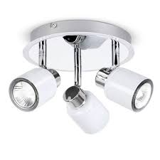 modern gloss white chrome 3 way round kitchen ceiling light spotlight fitting beleuchtung decke led deckenstrahler led einbaustrahler