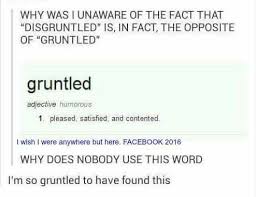 Definition Of The Word Gruntled 1 Pleased Satisfied And Contented Word Reference Words Cool Words
