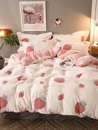 Strawberry Print Sheet Set Room Inspiration Bedroom Pastel Room Aesthetic Bedroom