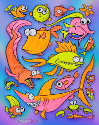 Mixed pack of cartoons and images, vintage magazines paper craft scrapbook collage. Collage Of Neon Cartoon Fish Freelance Fridge Illustration Character Development