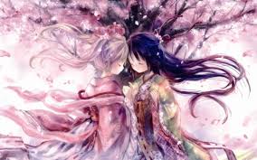 Filles Et Cerisiers En Fleurs Amis Fond D Ecran Anime Chibi Art Anime