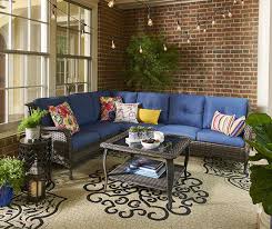 Wilson Fisher Oakmont Navy Cushioned Patio Sectional Coffee Table Set Big Lots In 2020 Patio Sectional Wicker Patio Sectional Sectional Coffee Table