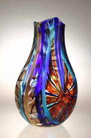 Murano Glass Studio Vase Lodario 3 Reverse Red Purple Red Contemporary Fine Art Artwork Modern Accent Piece Glass Art Glass Sculpture Glass Artists