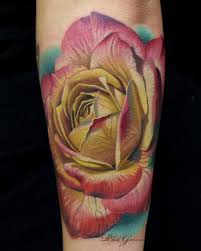 Realistic Yellow Rose Tattoo On The Forearm Tattoo Artist Phil Garcia Yellow Rose Tattoos Pink Flower Tattoos Realistic Rose Tattoo