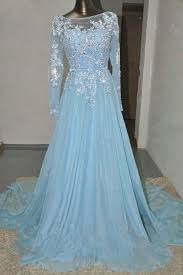 Baby Blue Long Sleeves Lace Beading Chiffon Prom Dresses K97 Prom Dresses Long With Sleeves Prom Dresses With Sleeves Chiffon Party Dress