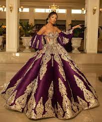The rich purple accents will tie your wedding together and give it that fabulous royal ambiance. Purple Gold Wedding Dresses Princess Women Bridal Ball Gowns Off Shoulder Puffy Lace Appliques Wedding Gowns Petites Plus Size Custom Made From Kuaileju 46 74 Dhgate Com