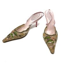 Rene Caovilla Pink Gold Multi Bead Heels Pumps Size Us7 5