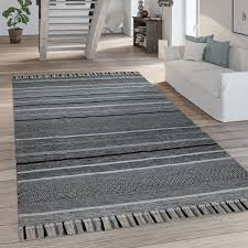 Teppich streifen 3 x 4 m. Teppich Wohnzimmer Moderne Streifen Optik Mit Fransen Baumwolle Webteppich Grau Kaufen Bei Diva Teppich Center