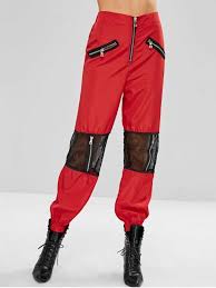 Black And Red Joggers Womens Zippered Mesh Panel Jogger Pants Black Lava Red Pants For Women Jogger Pants Style Jogger Pants