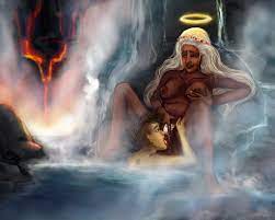 2girls aasimar beauregard lionett brown hair critical role  critical role: the mighty nein cunnilingus dark skin dungeons and dragons  female flower crown halo hot spring human licking lilmonstah monk