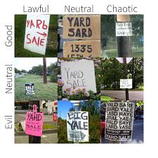 garage sale signs alignment charts know your meme