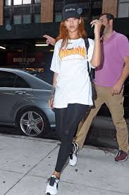 Rihanna Outfit With Trasher T Shirt Rihanna Outfits Rihanna Style Shirt Outfit Women