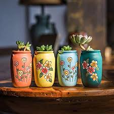 Sungmor 2 55 Hand Carved Ceramic Succulent Planter Pot Set Of 4 Cactus Plant Pot Flower Cactus Plant Pots Diy Glass Bottle Crafts Pottery Painting Designs