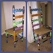 A fine example of a classical new lebanon, ny, four slat scroll arm rocking chair with traditional mid 19th century finials. Whimsical Hand Painted Ladder Back Chair Very Colorful And A Favorite Of Mine Whimsical Chairs Painted Painted Chairs Painted Ladder Back Chairs
