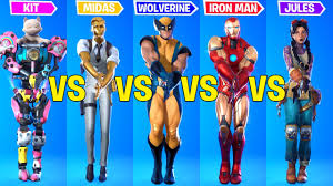 Iron man skin just got release in th. Fortnite Dance Battle Of Bosses Skins Wolverine Iron Man Midas Kit Meowscles Youtube