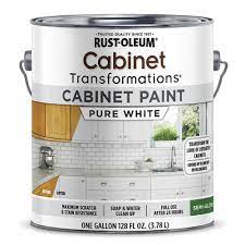 Took two coats over oak, then finished with rustoleum matte finish for their chalk paint. Rust Oleum Cabinet Transformations Semi Gloss Pure White Cabinet Paint 1 Gal At Menards