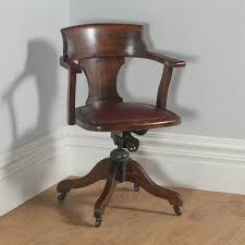 Antique English Edwardian Beech Burgundy Red Leather Revolving Office Desk Arm Chair Circa 1920 Yola Gray Antiques Chair Green Chair Ashley Furniture Chairs
