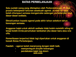 Kitaran belanjawan negarapekeliling perbendaharaanpenyediaan belanjawan peringkat agensikajian cadangan belanjawan peringkat agensike muka cadangan kepada perbendaharaanperbendaharaan kajian cadangan belanjawanmesyuarat pemeriksaan. Ppt Belanjawan Negara Powerpoint Presentation Free Download Id 5160638