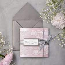 Dark Grey And Pink Lace Wedding Invitation Pocket Fold Wed Printable Wedding Invitations Vintage Wedding Invitations Elegant Romantic Lace Wedding Invitations