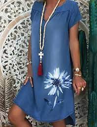 Check spelling or type a new query. Women S Denim Dress Knee Length Dress White Navy Blue Short Sleeve Floral Print Summer V Neck Hot Casual 2021 M L Xl Xxl 3xl 8056947 2021 28 74