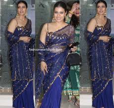 This time she wore a traditional saree by designers abu jani & sandeep khosla. Kajol In Shivan Narresh Blue Saree At Jackky Bhagnani S Diwali Party Fashionworldhub