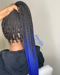 Black And Blue Knotless Braids Happiness Blue Medium Thigh Length Knotless Neatknotless K In 2020 Braided Ponytail Braids Natural Hair Styles