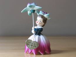 Vintage 1956 Napco Flower Of The Month Pixie Girl W Umbrella Figurine Miss Water Lily July Stock Number A1949 Vintage Kitsch Glass Dolls Figurines
