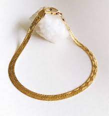 14k Gold Etched Herringbone Chain Bracelet Italy Lobster Etsy Vintage Gold Bracelet Gold Herringbone Chain Chain Bracelet